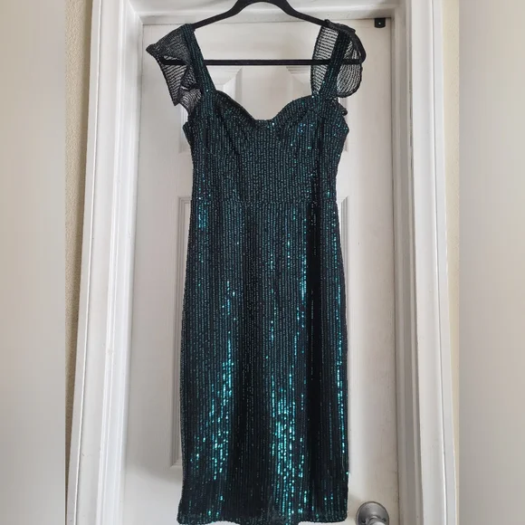 🌻Elegant Green Sequence Dress NWOT - Picture 4 of 7